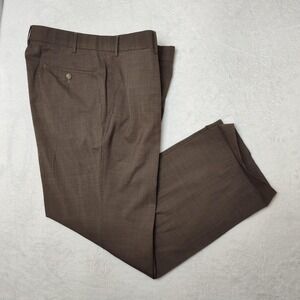 Paul Stuart Dress Pants Mens 38x28 Brown Wool‎ Cuffed Flat Front Trousers Formal